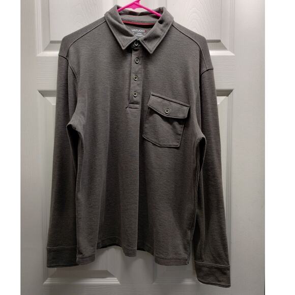 UNTUCKit Men's Size Large Matthieu Polo Shirt Gray/Brown Stretch Long Sleeves - Picture 1 of 7